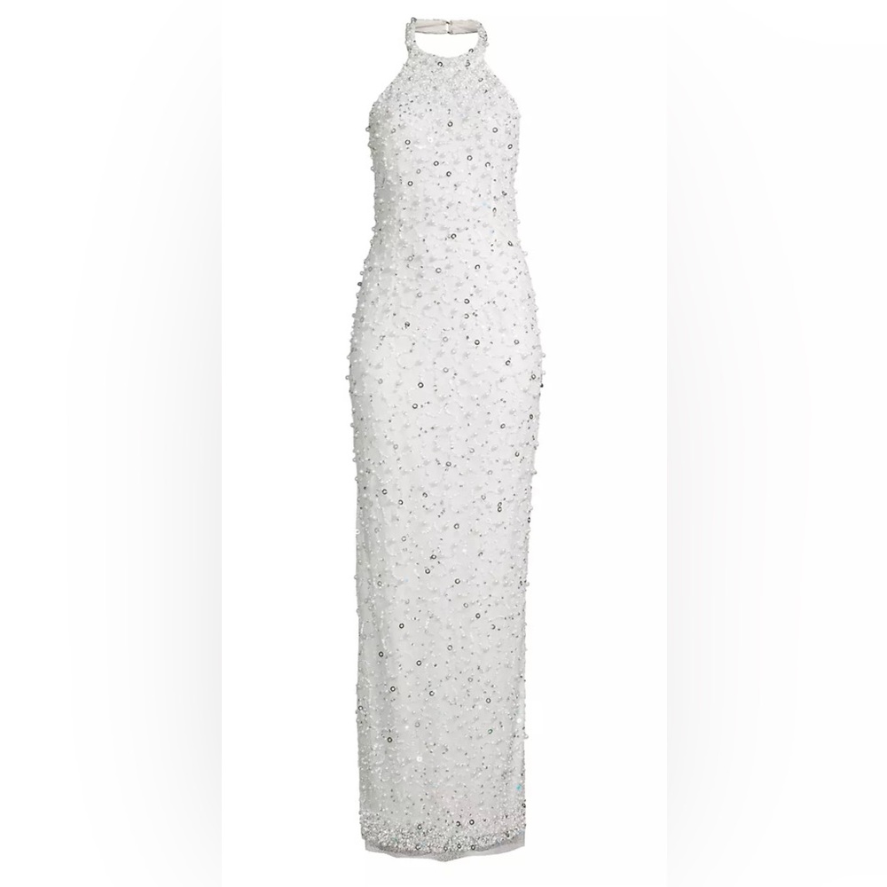Aidan by Aidan Mattox Women's Silver Hand-Beaded Halter Gown